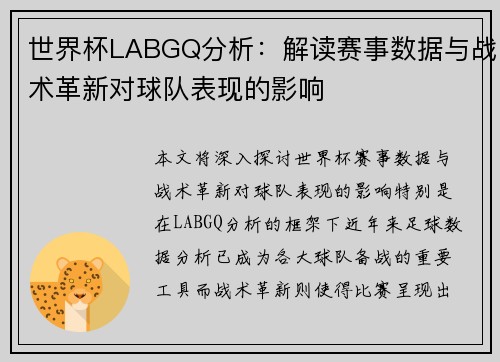 世界杯LABGQ分析：解读赛事数据与战术革新对球队表现的影响