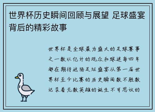 世界杯历史瞬间回顾与展望 足球盛宴背后的精彩故事